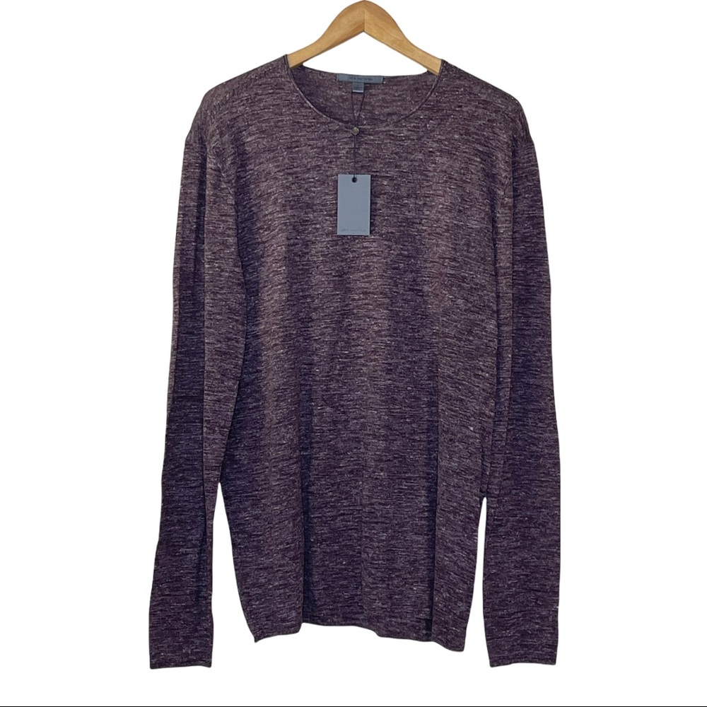 PENDING John Varvatos NWT Wool/Linend Sweater, Men’s L, Oxblood (Heathered Plum) - Picture 1 of 9